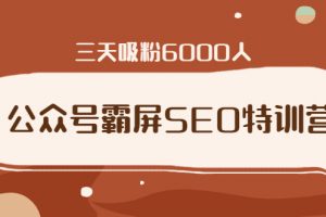 公众号霸屏SEO特训营，通过公众号被动精准引流，三天吸粉6000人