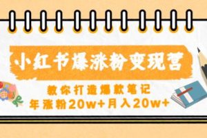 小红书爆涨粉变现营，教你打造爆款笔记，年涨粉20w+月入20w