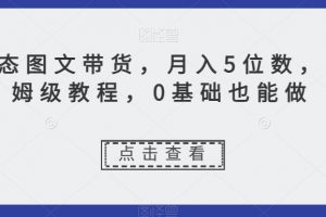 动态图文带货，月入5位数，保姆级教程，0基础也能做【揭秘】