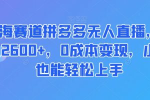 蓝海赛道拼多多无人直播，日入2600+，0成本变现，小白也能轻松上手【揭秘】