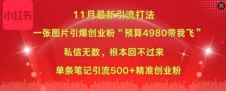 小红书11月最新图片打粉，一张图片引爆创业粉，“预算4980带我飞”，单条引流500+精准创业粉插图