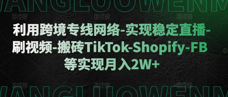 利用跨境专线网络-实现稳定直播-刷视频-搬砖TikTok-Shopify-FB等实现月入2W+【揭秘】插图