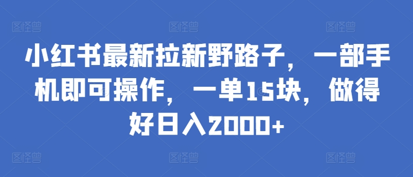 小红书最新拉新野路子，一部手机即可操作，一单15块，做得好日入2000+【揭秘】插图