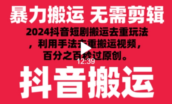 2024最新抖音搬运技术，抖音短剧视频去重，手法搬运，利用工具去重，达到秒过原创的效果【揭秘】插图