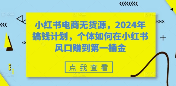 小红书电商无货源，2024年搞钱计划，个体如何在小红书风口赚到第一桶金插图