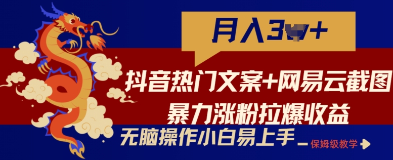 抖音热门文案+网易云截图暴力涨粉拉爆收益玩法，小白无脑操作，简单易上手【揭秘】插图