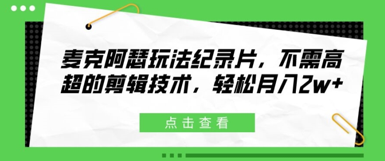 麦克阿瑟玩法纪录片，不需高超的剪辑技术，轻松月入2w+【揭秘】插图