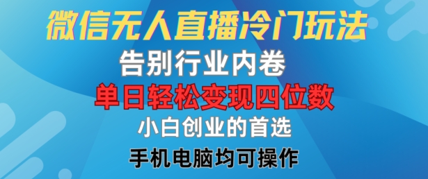 微信无人直播冷门玩法，告别行业内卷，单日轻松变现四位数，小白的创业首选【揭秘】插图