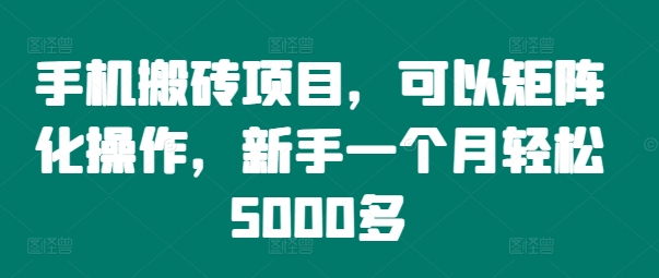 手机搬砖项目，可以矩阵化操作，新手一个月轻松5000多插图