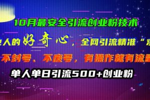 10月最安全引流创业粉技术，利用他人的好奇心全网引流精准“求带粉”不封号、不废号【揭秘】