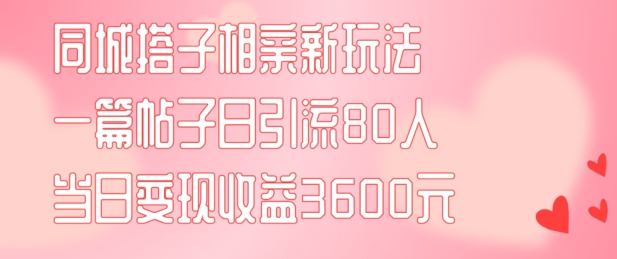 同城搭子相亲新玩法一篇帖子引流80人当日变现3600元(项目教程+实操教程)【揭秘】插图