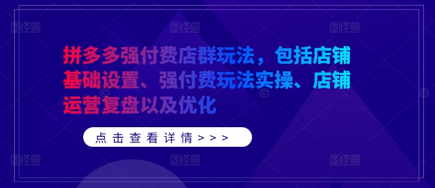 拼多多强付费店群玩法，包括店铺基础设置、强付费玩法实操、店铺运营复盘以及优化插图