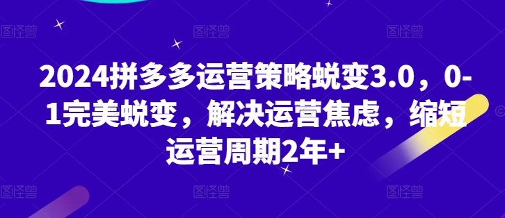 2024拼多多运营策略蜕变3.0，0-1完美蜕变，解决运营焦虑，缩短运营周期2年+插图