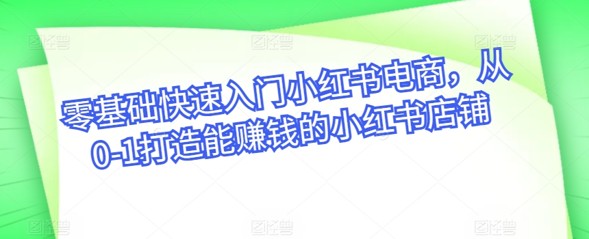 零基础快速入门小红书电商，从0-1打造能赚钱的小红书店铺插图