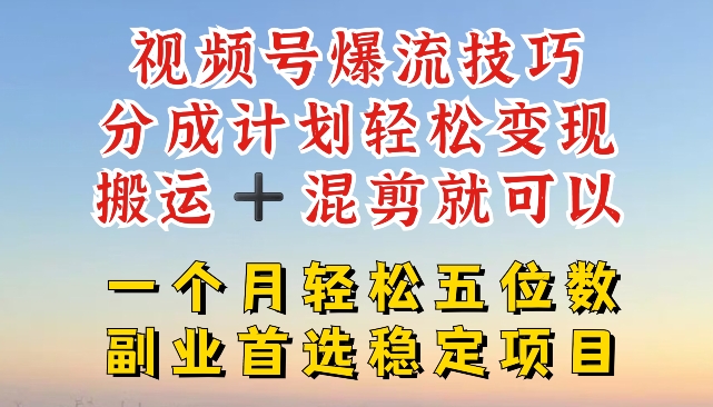 视频号爆流技巧，分成计划轻松变现，搬运 +混剪就可以，一个月轻松五位数稳定项目【揭秘】插图