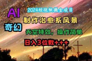 2024短视频掘金项目，AI制作治愈系风景，奇幻天空特效，操作简单，日入3位数【揭秘】