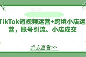 TikTok短视频运营+跨境小店运营，账号引流、小店成交