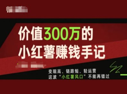 价值300万的小红书赚钱手记，变现高、链路短、轻运营，这波“小红薯风口”不能再错过插图