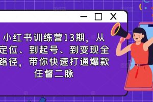 小红书训练营13期，从定位、到起号、到变现全路径，带你快速打通爆款任督二脉