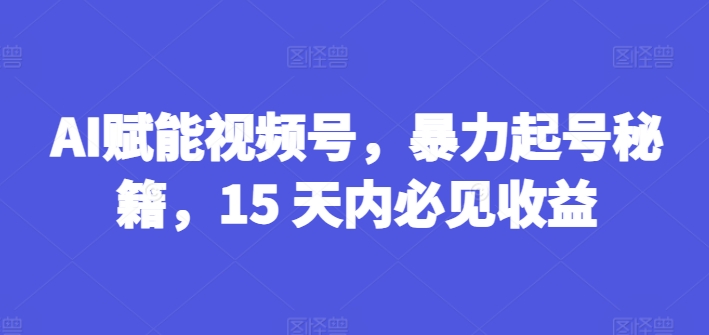 AI赋能视频号，暴力起号秘籍，15 天内必见收益【揭秘】插图