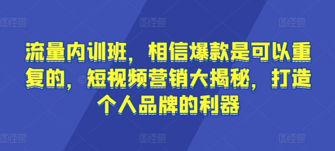 流量内训班，相信爆款是可以重复的，短视频营销大揭秘，打造个人品牌的利器插图