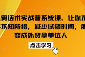 外贸话术实战营系统课，让你不再不知所措，减少试错时间，脱变成外贸拿单达人