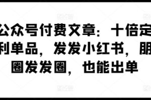 某公众号付费文章：十倍定价暴利单品，发发小红书，朋友圈发发圈，也能出单