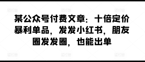 某公众号付费文章：十倍定价暴利单品，发发小红书，朋友圈发发圈，也能出单插图